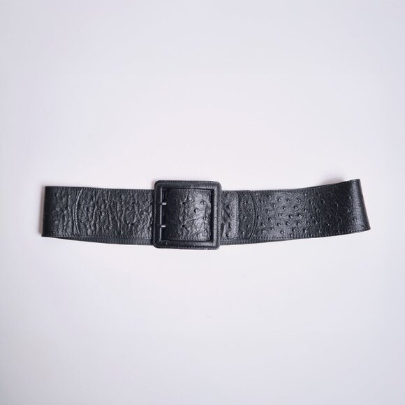 Sarah Pacini Big Ostrich Embossed Leather Belt - Black (NEW) - Picture 1 of 4